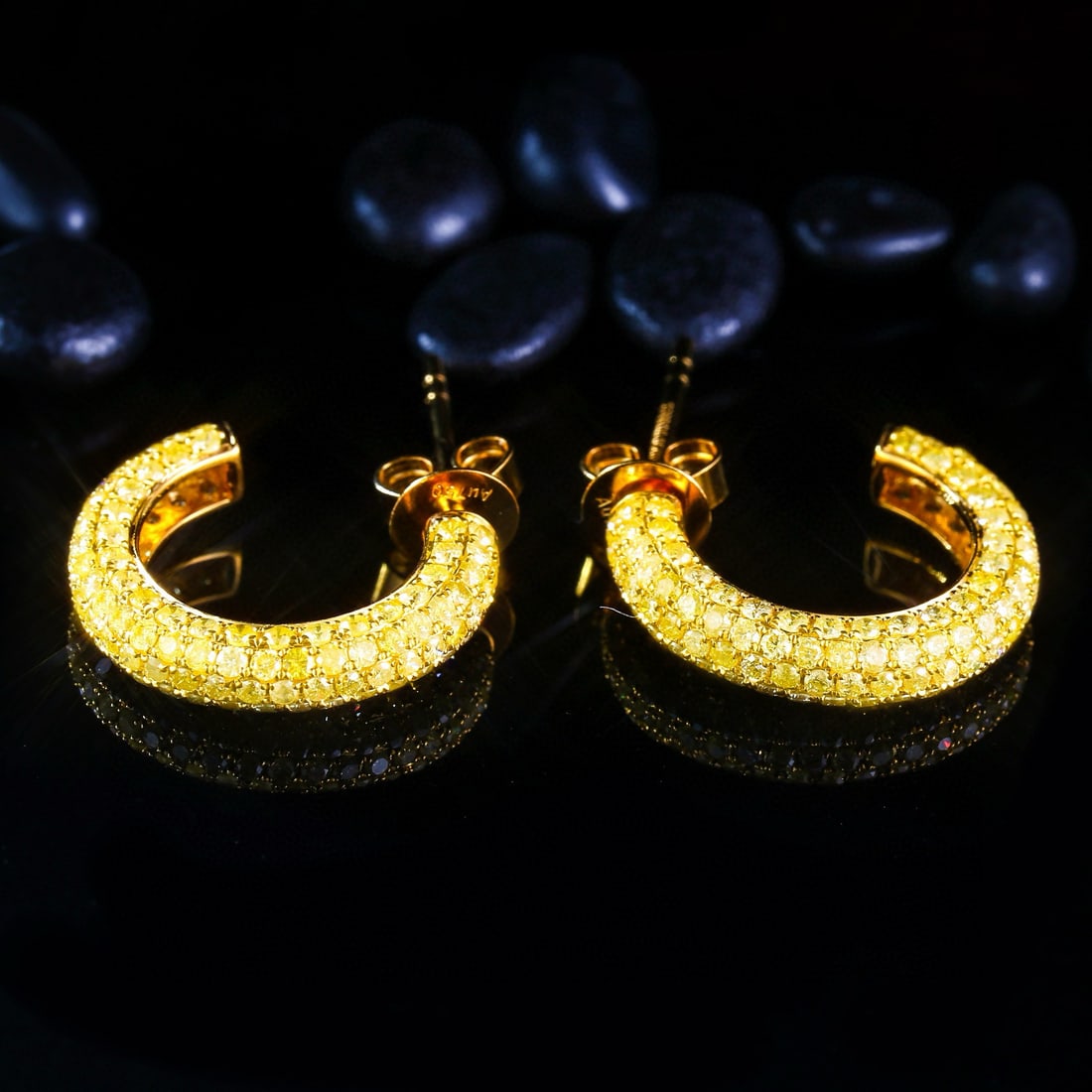 14k Gold 1.34 Ct Natural Yellow Diamond Earrings - 2