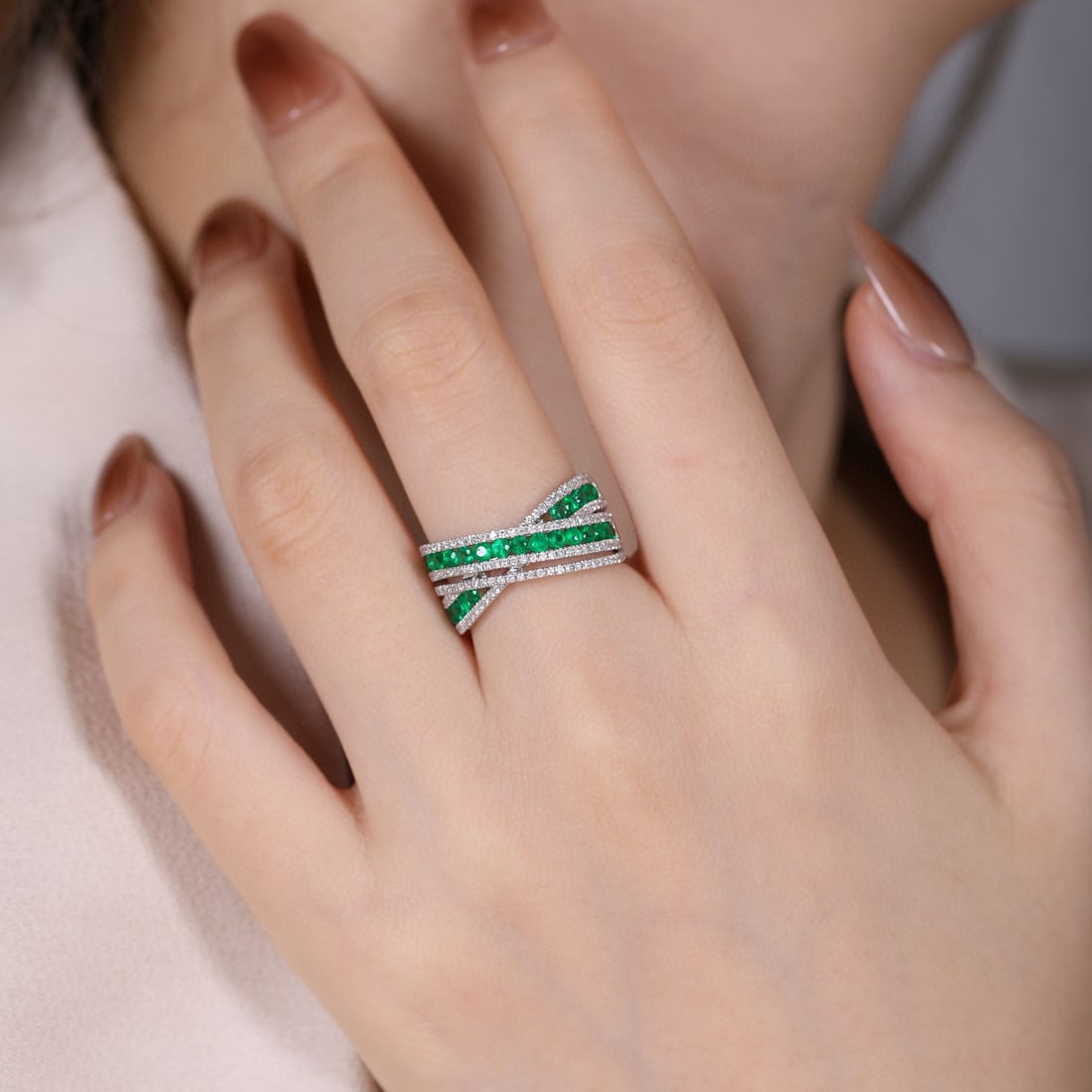 14k Gold 1.15 Ctw Vivid Green Natural Emerald & Diamond Ring - 5