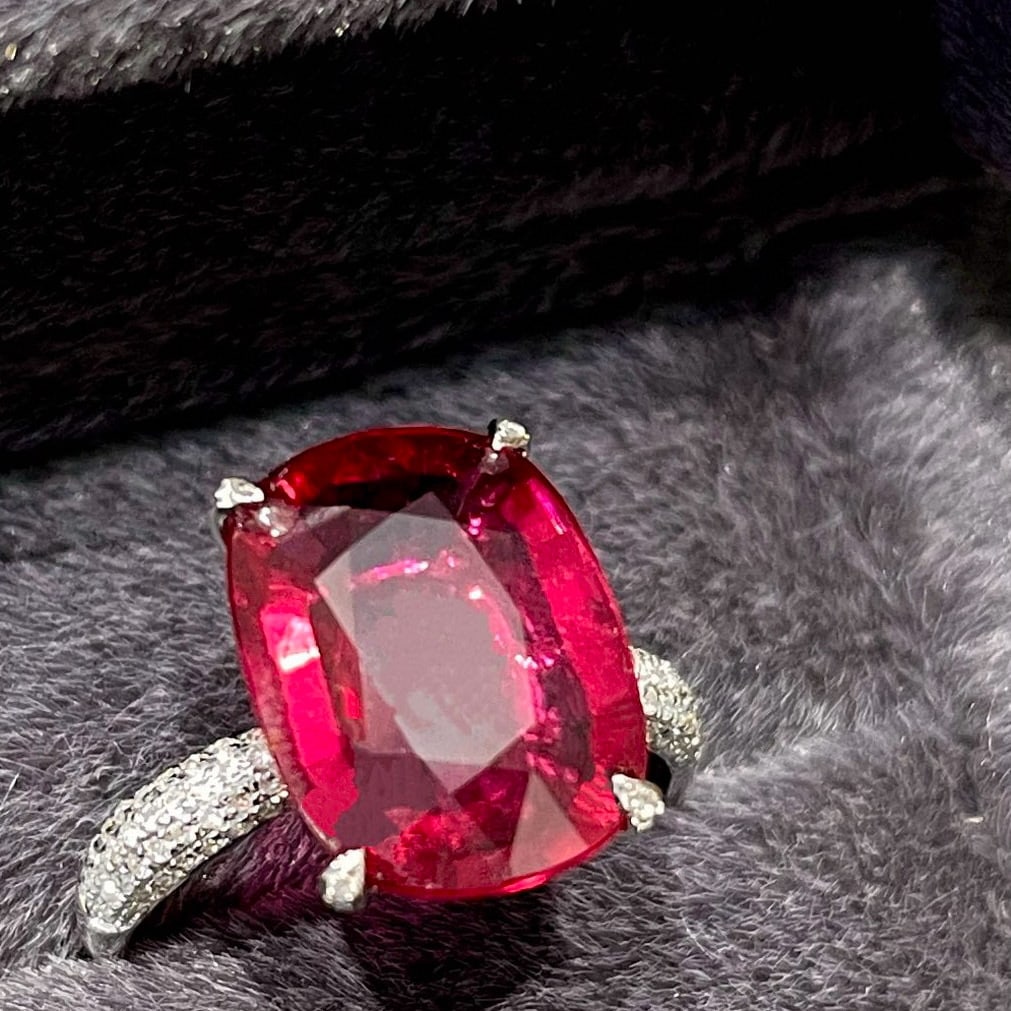 14k Gold 5.06 Ct Natural Tourmaline & Diamond Ring - 2