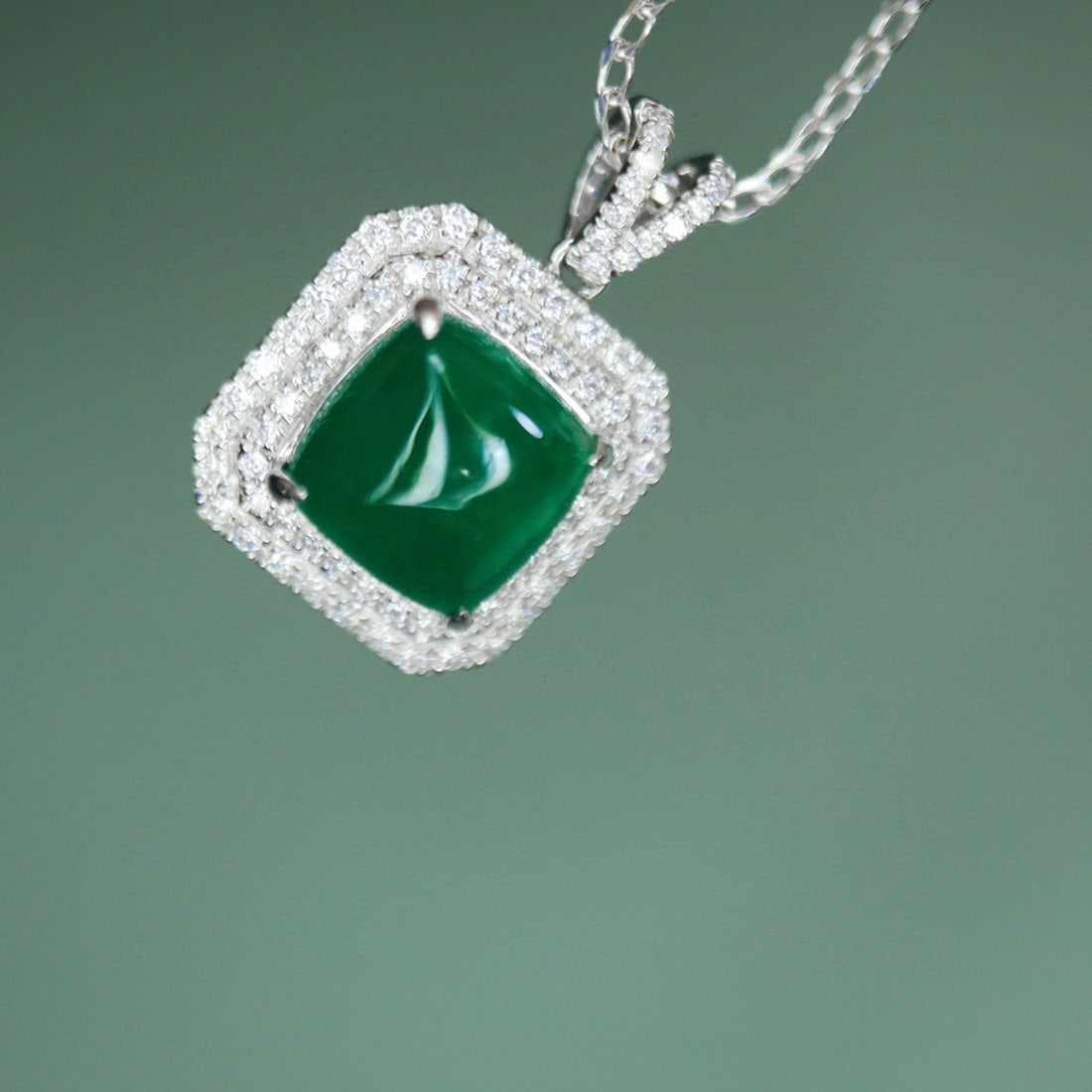 14k Gold 2.54 Ctw Vivid Green Natural Emerald & Diamond Pendant( Without Chain ) - 2