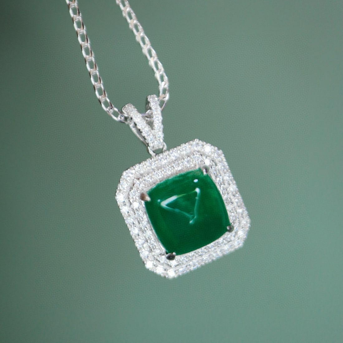14k Gold 2.54 Ctw Vivid Green Natural Emerald & Diamond Pendant( Without Chain ) - 3