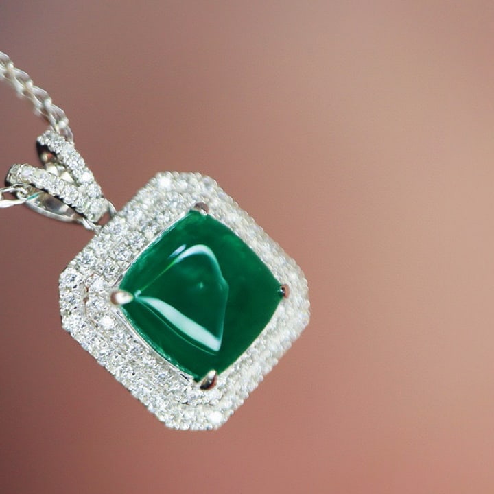 14k Gold 2.54 Ctw Vivid Green Natural Emerald & Diamond Pendant( Without Chain ) - 4