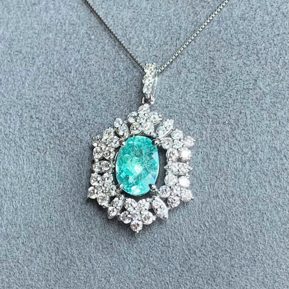 14k Gold 2.35 Ctw Natural Paraiba Tourmaline & Diamond Pendant( Without Chain ) - 2