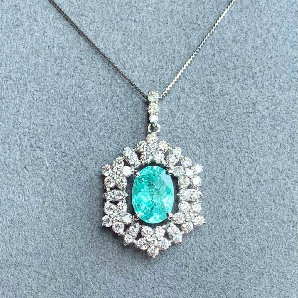 14k Gold 2.35 Ctw Natural Paraiba Tourmaline & Diamond Pendant( Without Chain ) - 3