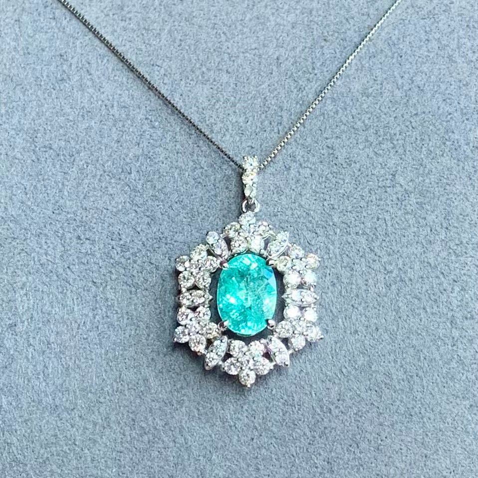 14k Gold 2.35 Ctw Natural Paraiba Tourmaline & Diamond Pendant( Without Chain ) - 4