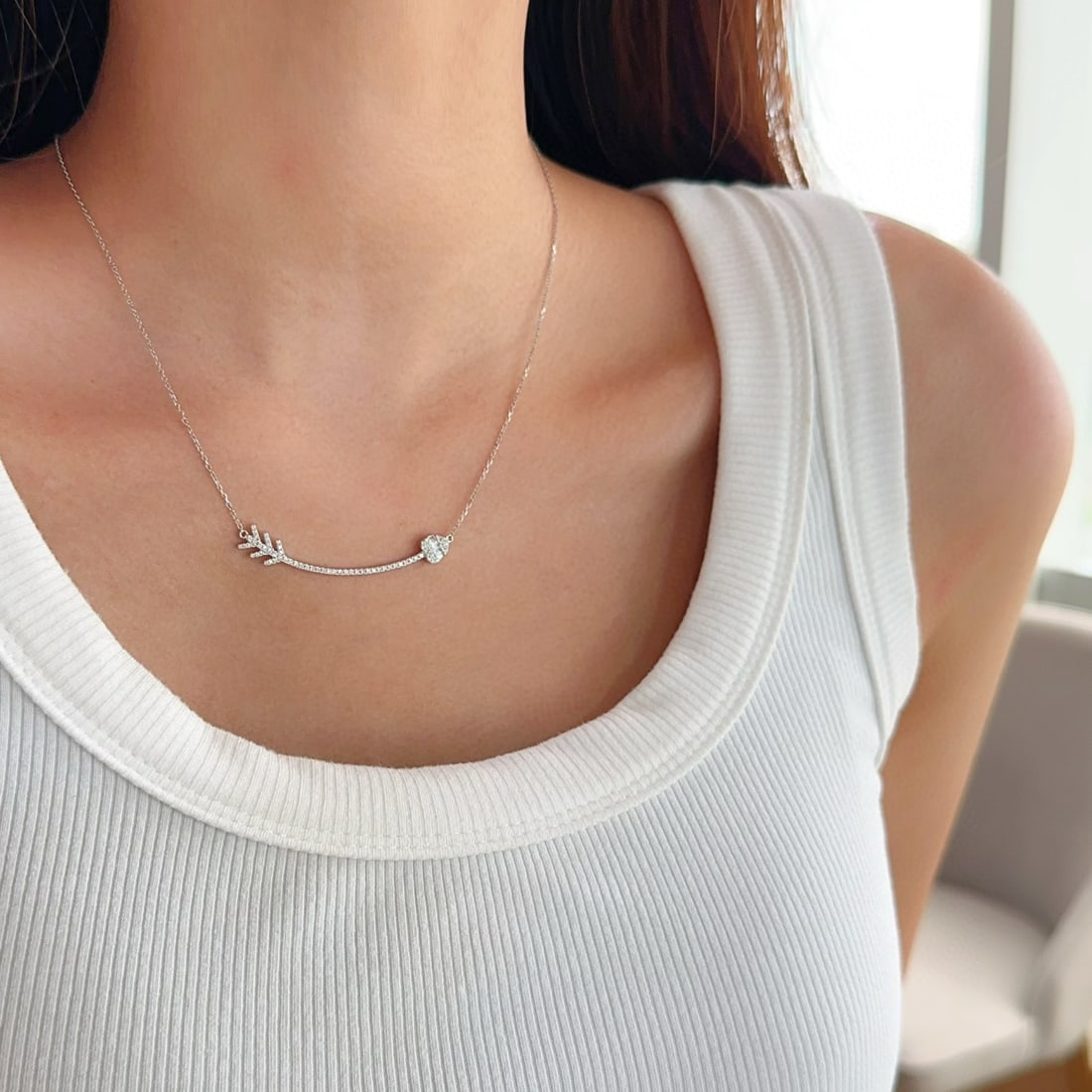 14k Gold 0.32 Ct Natural H Diamond Necklace - 4