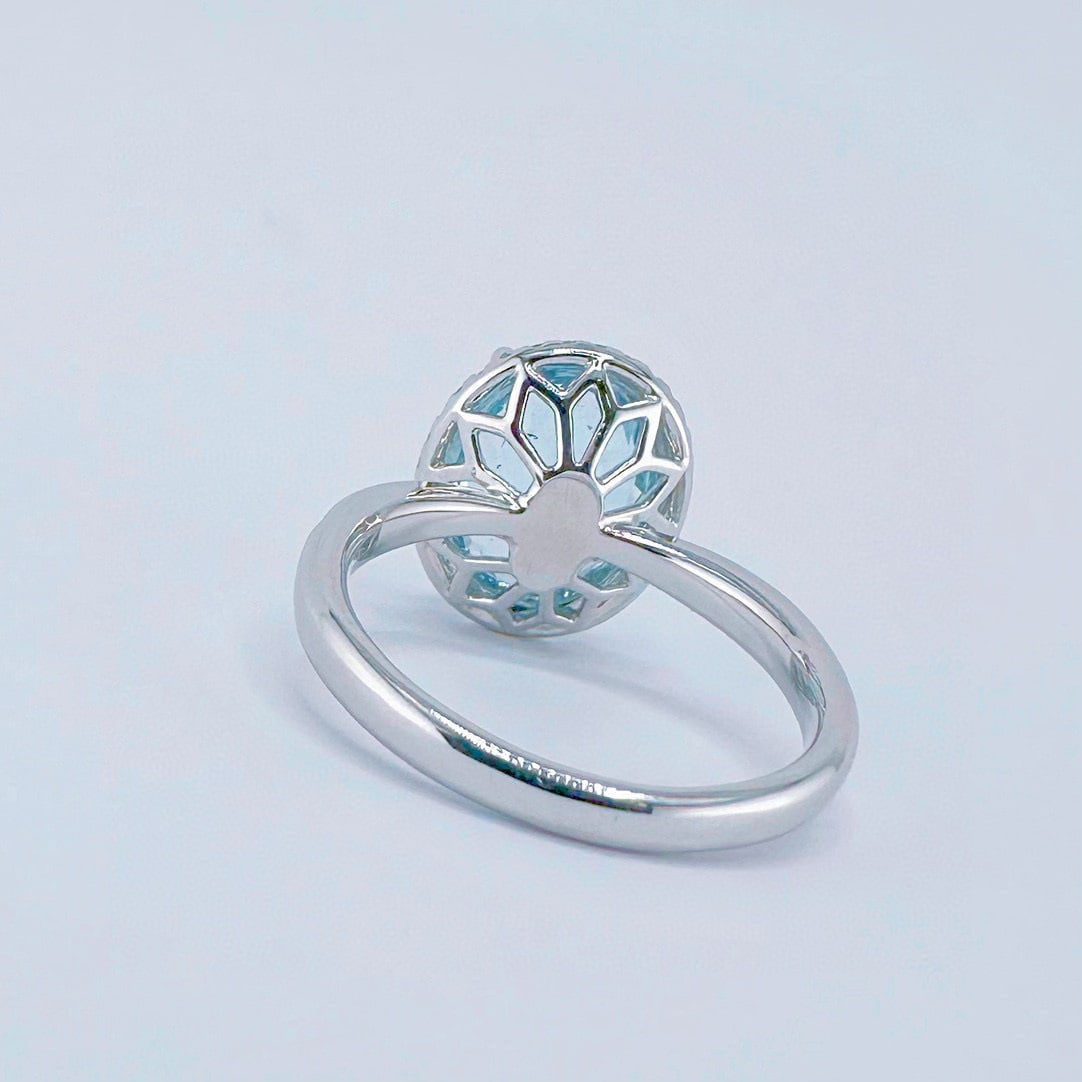 14k Gold 3.63 Ctw Natural Aquamarine & Diamond Ring - 4