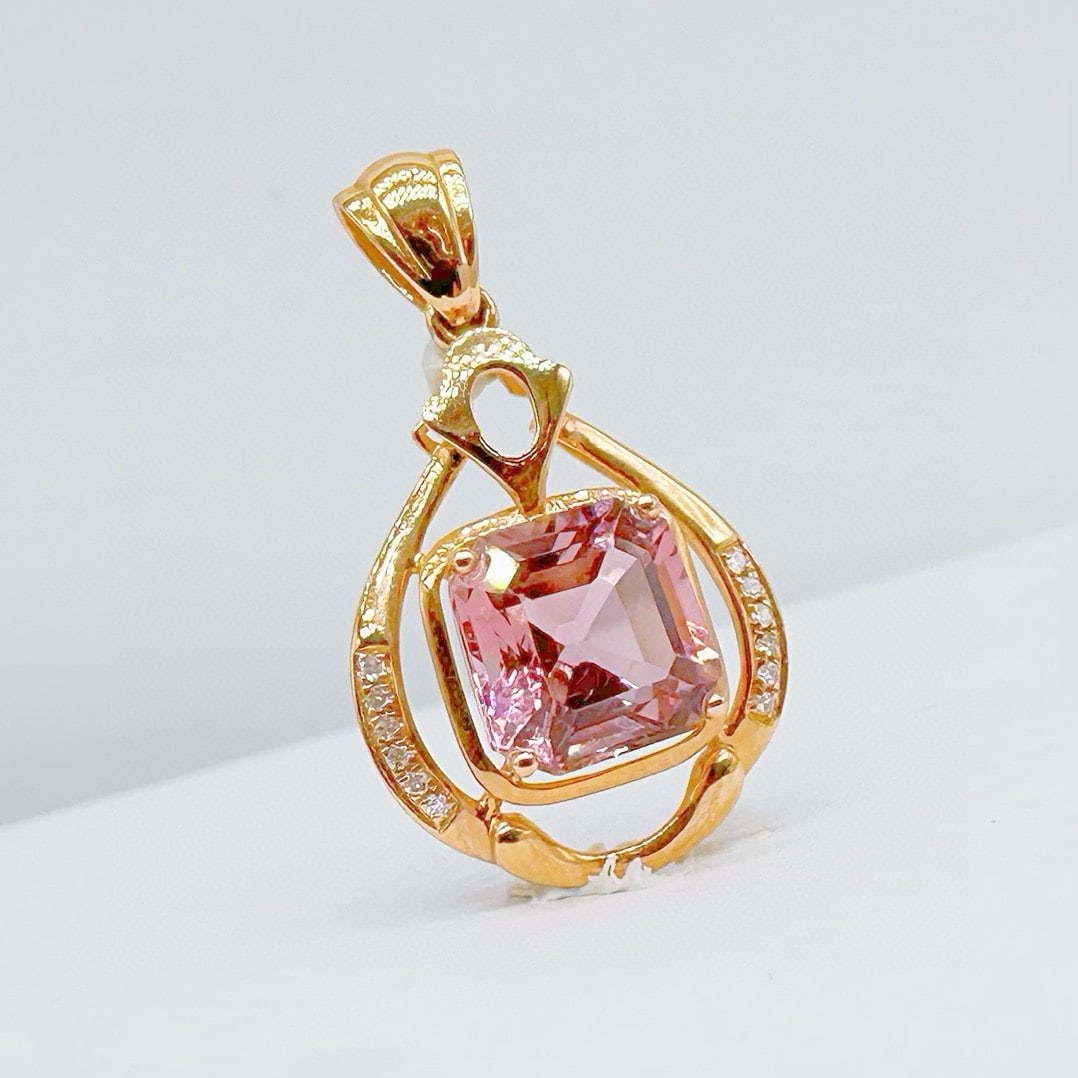 14k Gold 1.65 Ct Natural Tourmaline & Diamond Pendant( Without Chain ) - 2