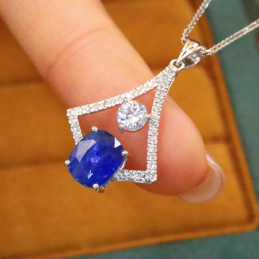 14k Gold 1.72 Ctw Natural Sapphire & Diamond Pendant( Without Chain ) - 2