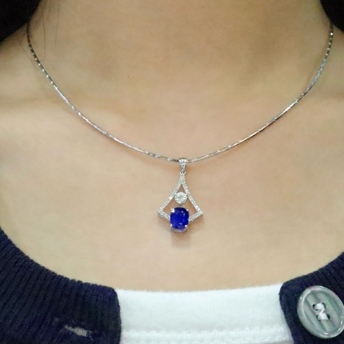 14k Gold 1.72 Ctw Natural Sapphire & Diamond Pendant( Without Chain ) - 4