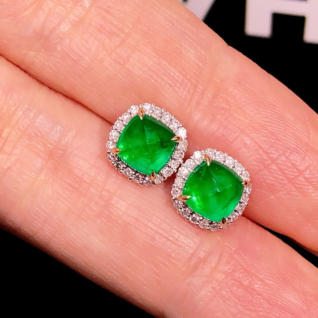 14k Gold 2.51 Ctw Vivid Green Natural Emerald & Diamond Earrings - 2
