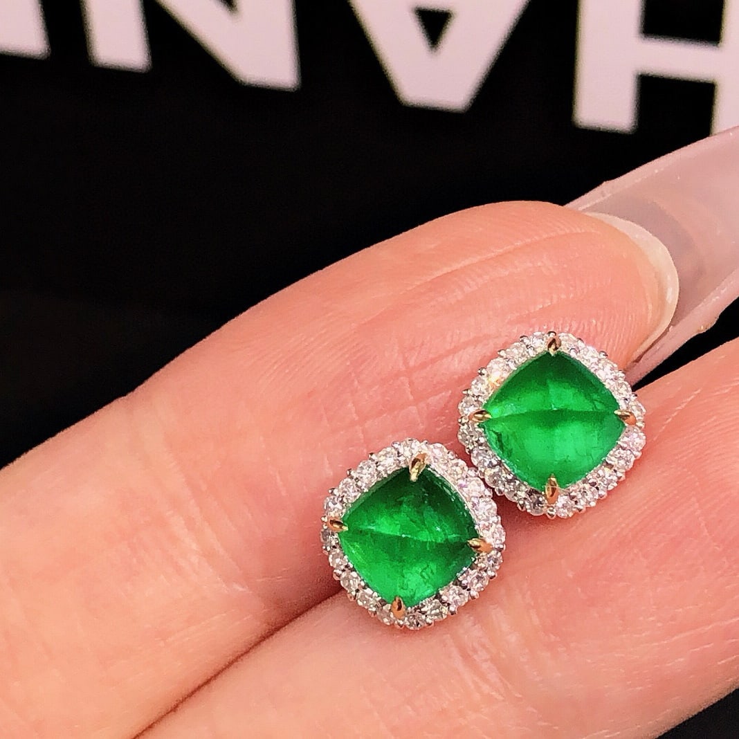 14k Gold 2.51 Ctw Vivid Green Natural Emerald & Diamond Earrings - 3
