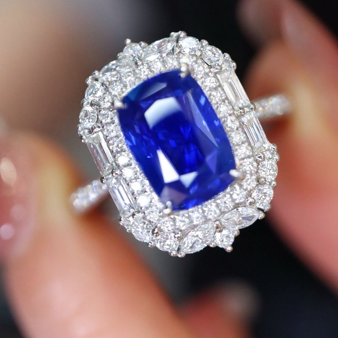 14k Gold 3.22 Ctw Natural Sapphire & Diamond Ring - 5