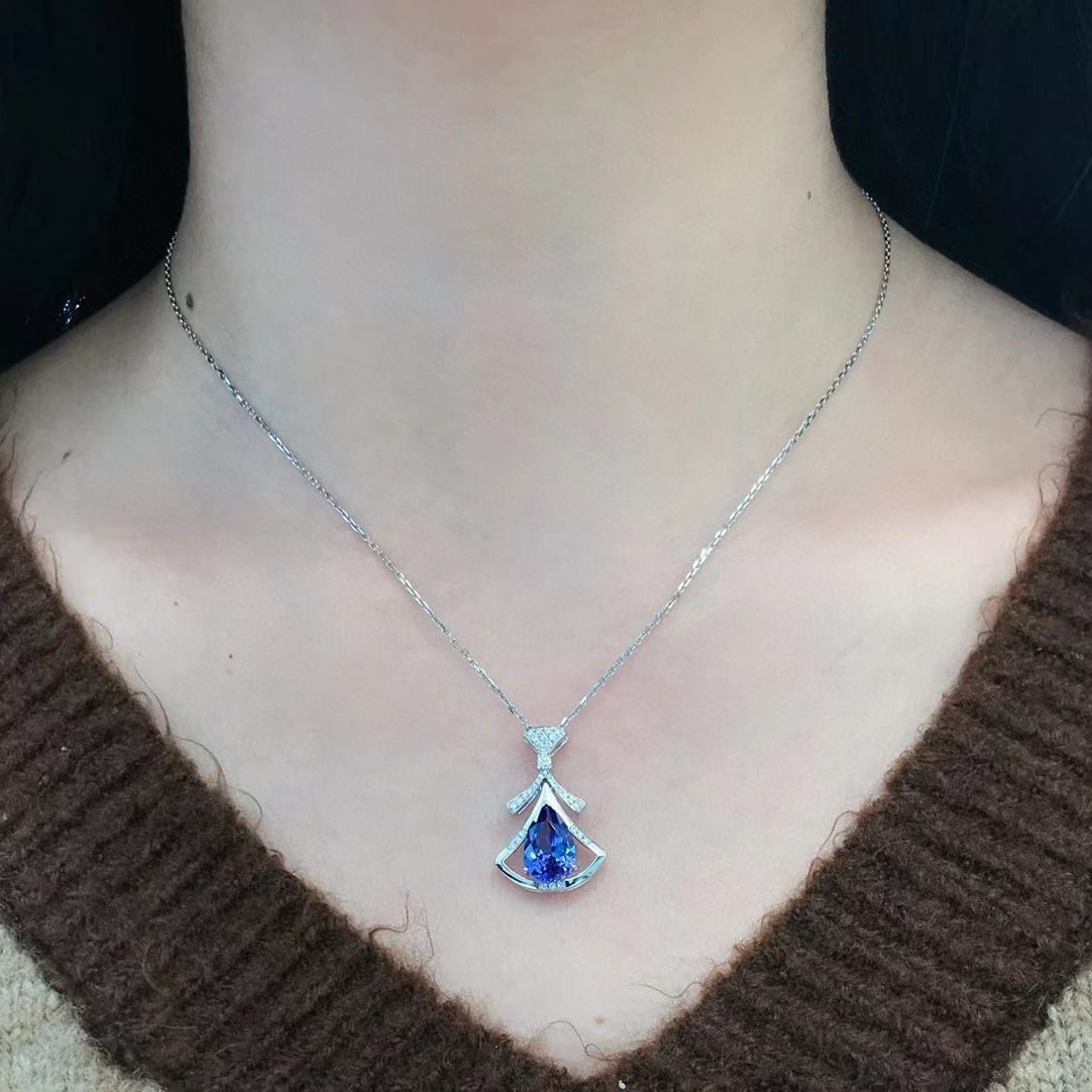 14k Gold 2.63 Ctw Natural Tanzanite & Diamond Pendant( Without Chain ) - 2