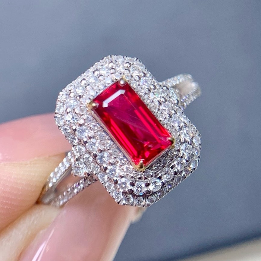 14k Gold 1.57 Ctw Natural Ruby & Diamond Ring: Ref:230983136 // gold content:14k gold // ring size:7. 25us // // main gemstone:ruby // shape:octagonal // carat weight:1. 03ct // color:pigeonblood red // treatment:natural // // adjacent gemstone 2 