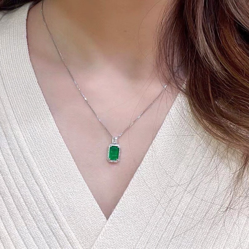 14k Gold 2.46 Ctw Vivid Green Natural Emerald & Diamond Pendant( Without Chain ) - 2