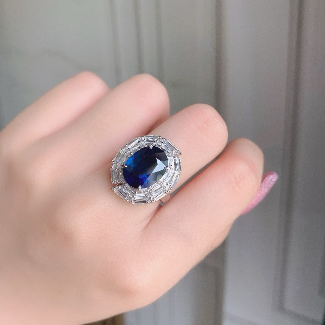 14k Gold 6.99 Ctw Natural Sapphire & Diamond Ring - 4