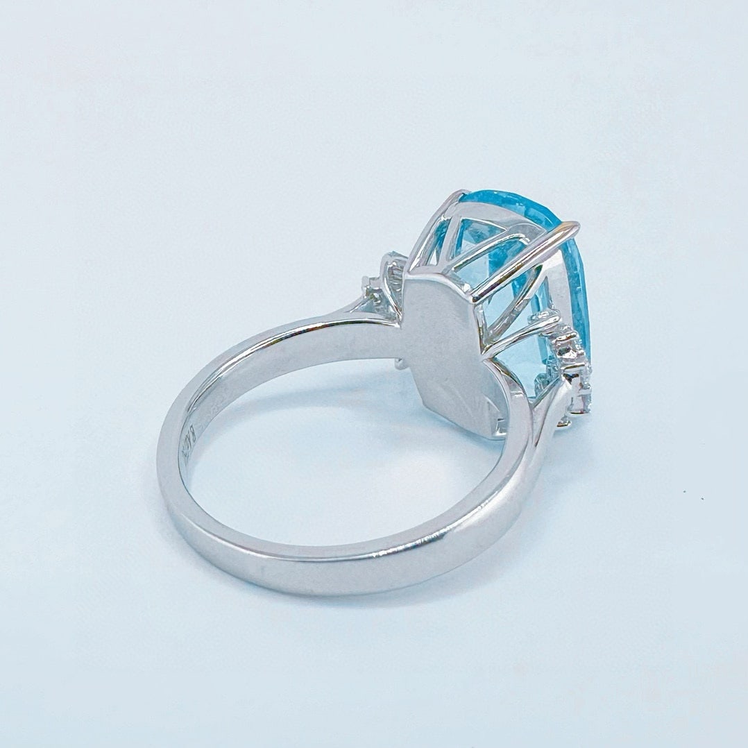 14k Gold 6.76 Ctw Natural Aquamarine & Diamond Ring - 2