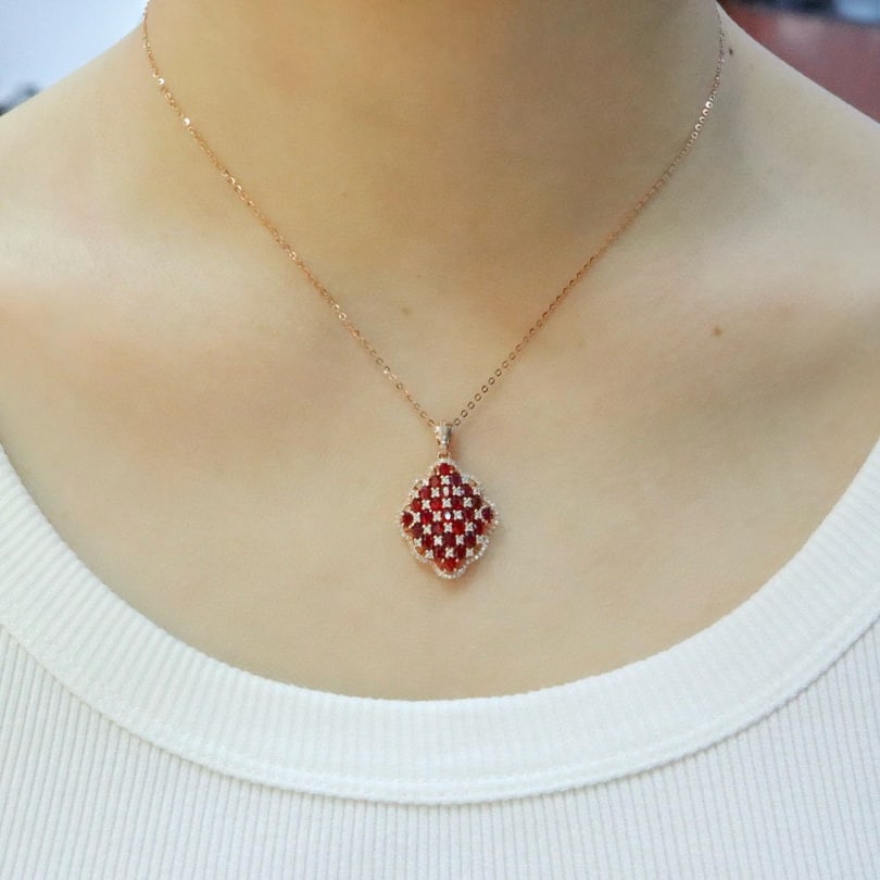 14k Gold 3.10 Ctw Natural Ruby & Diamond Pendant( Without Chain ) - 4