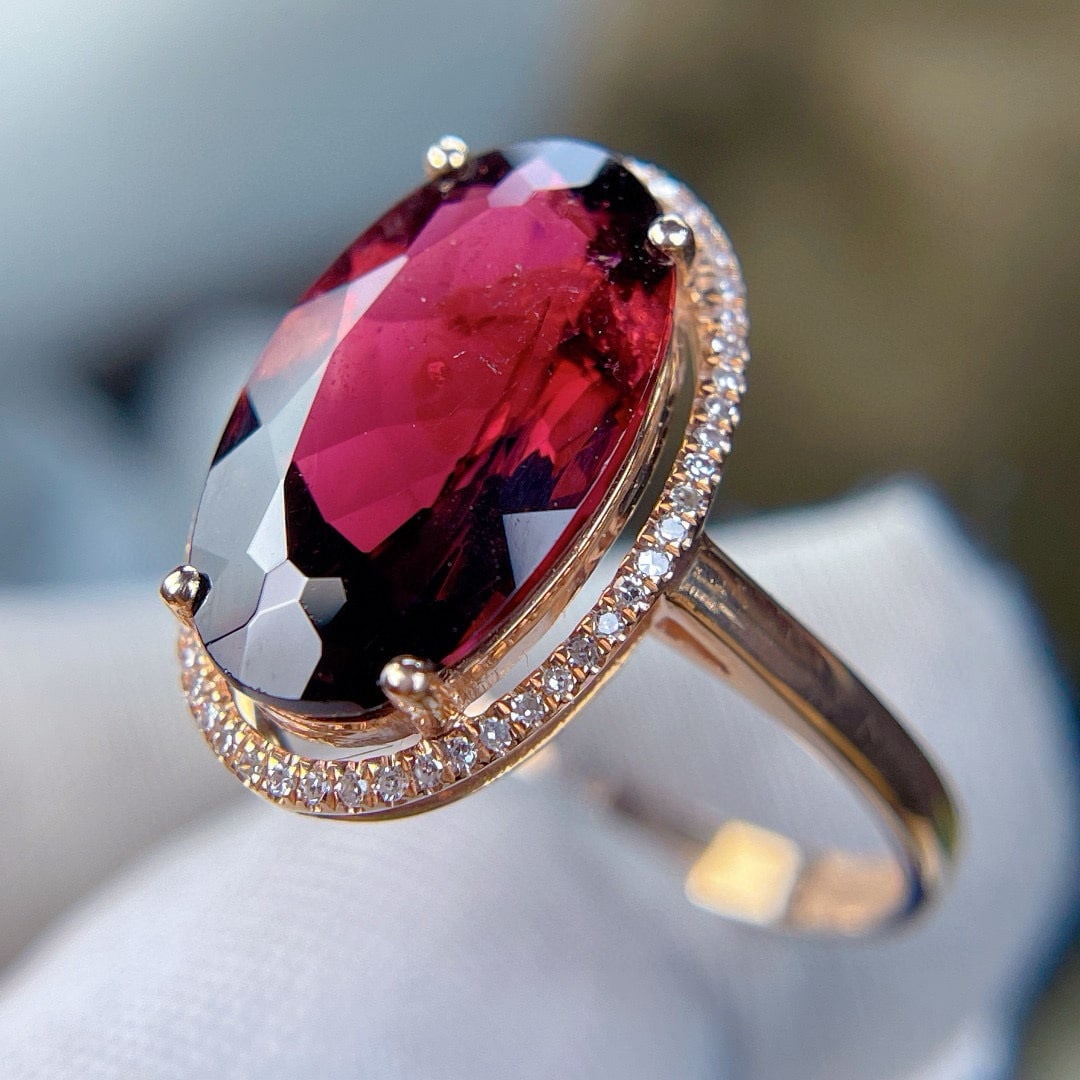 14k Gold 4.6 Ct Natural Tourmaline & Diamond Ring - 4