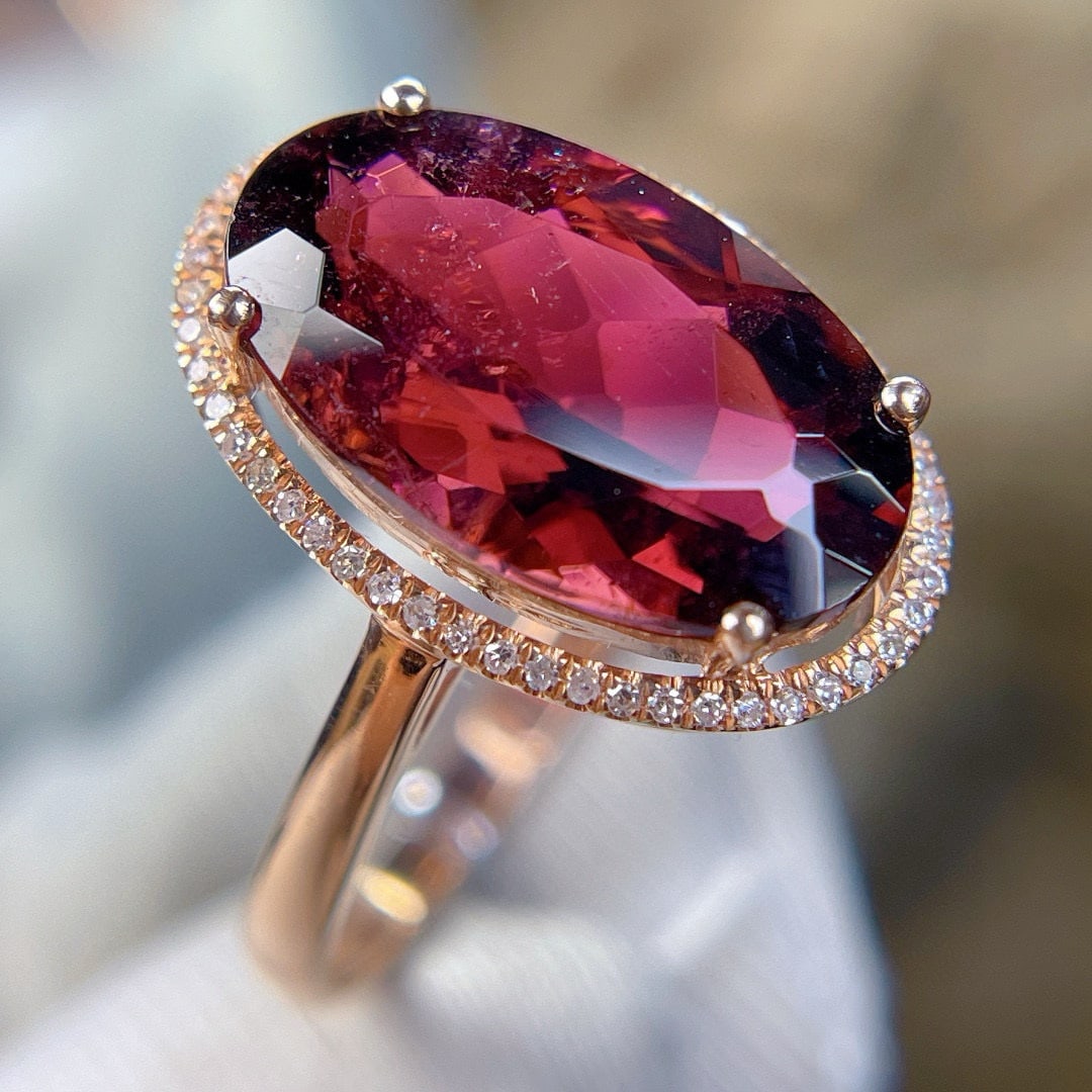14k Gold 4.6 Ct Natural Tourmaline & Diamond Ring - 5