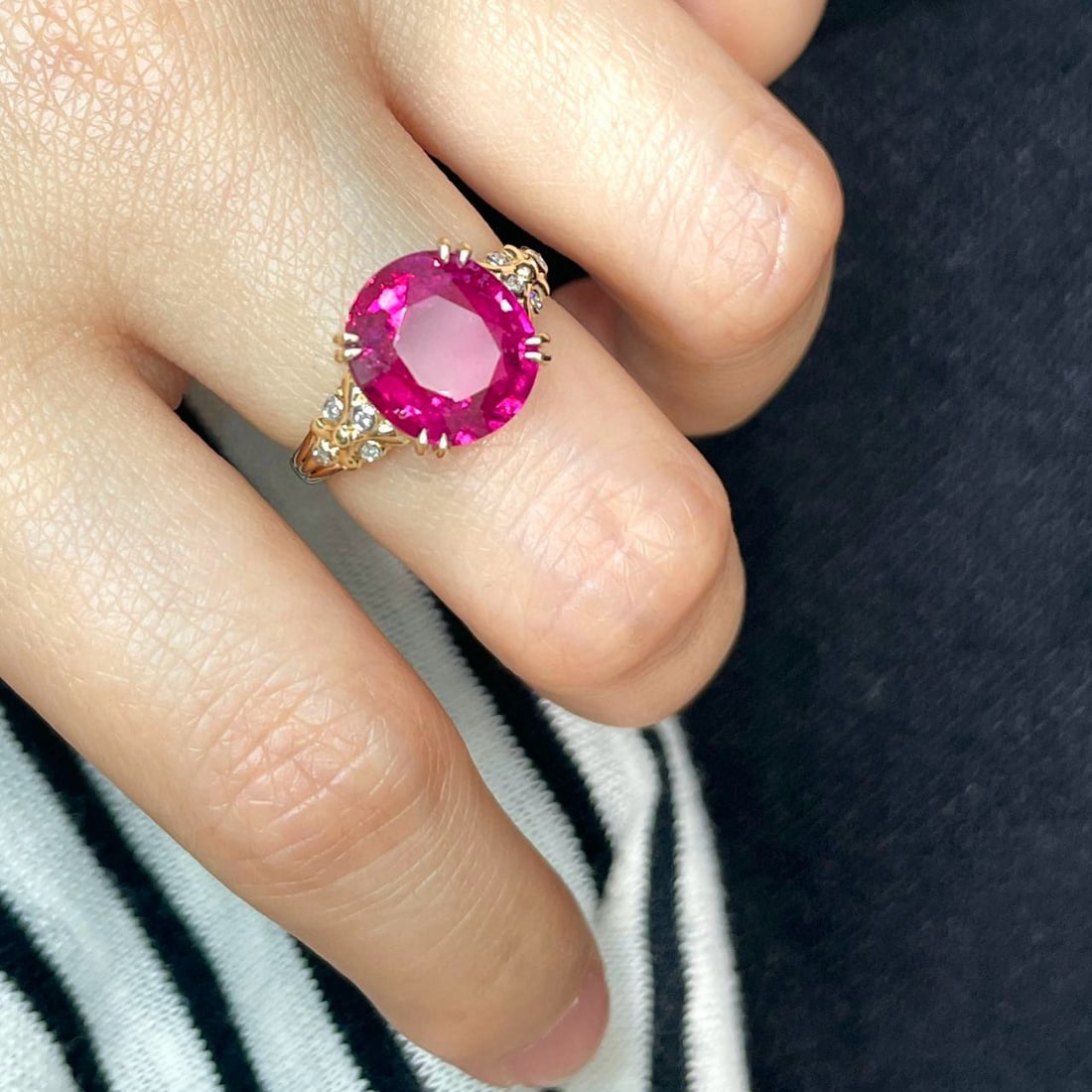 14k Gold 4.18 Ct Natural Tourmaline & Diamond Ring - 2