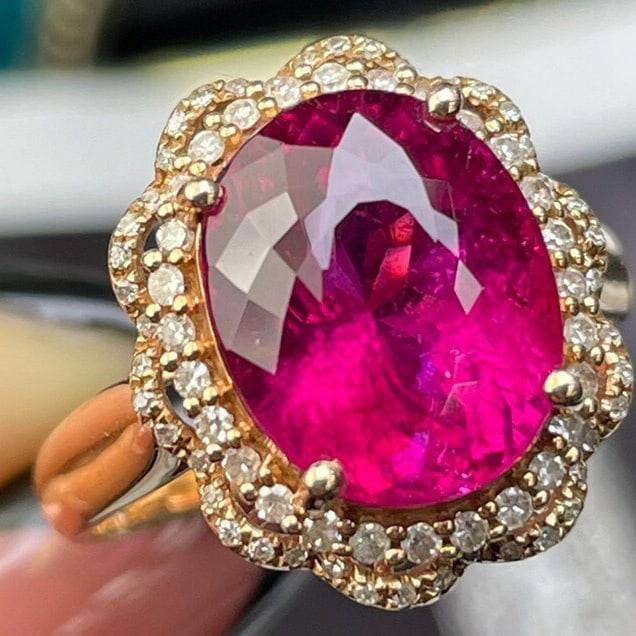 14k Gold 5.78 Ct Natural Tourmaline & Diamond Ring - 4