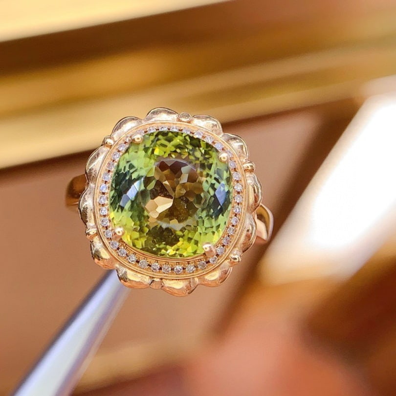 14k Gold 6.8 Ct Natural Tourmaline & Diamond Ring - 2