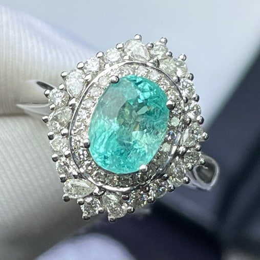 14k Gold 1.6 Ct Natural Paraiba Tourmaline & Diamond Ring - 2
