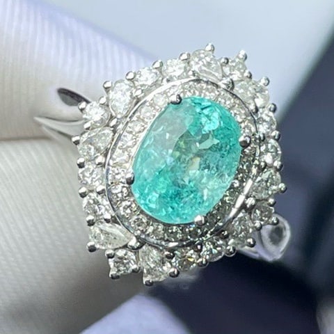 14k Gold 1.6 Ct Natural Paraiba Tourmaline & Diamond Ring - 5