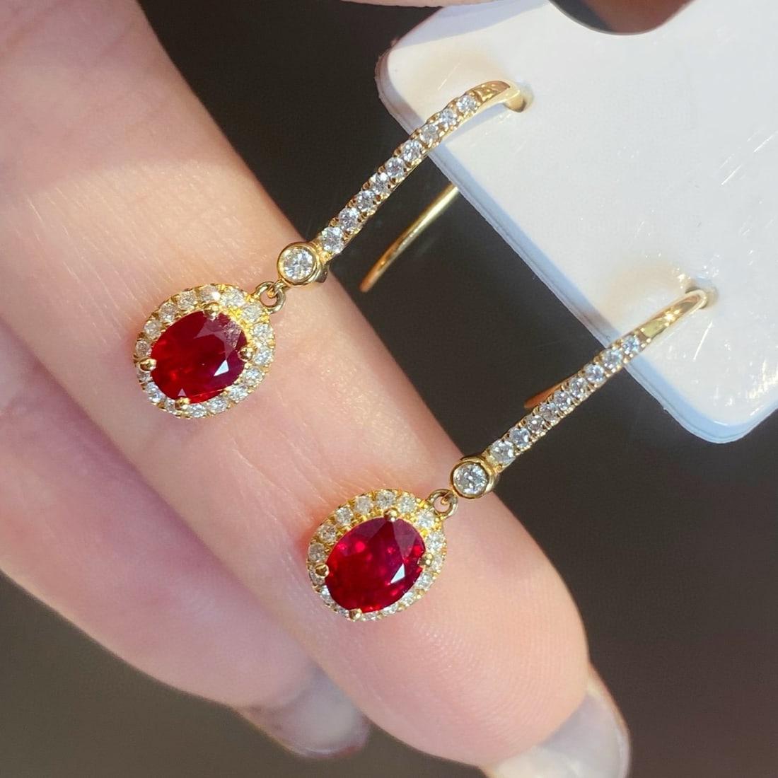 14k Gold 1.25 Ctw Natural Ruby & Diamond Earrings - 2