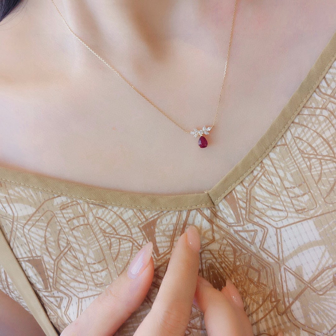 14k Gold 1.25 Ctw Natural Ruby & Diamond Necklace - 3