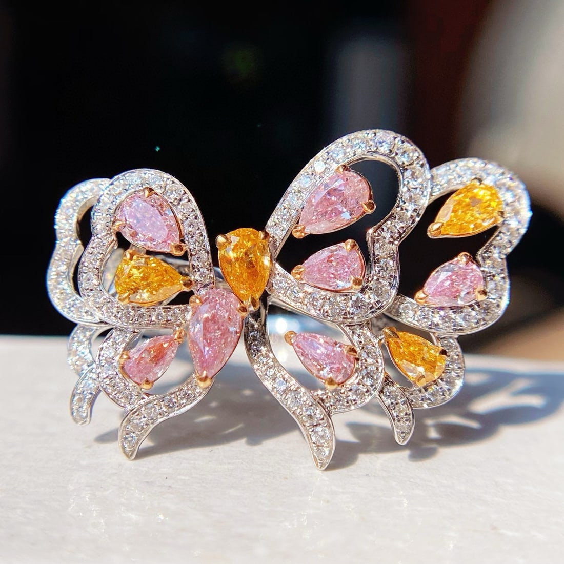 14k Gold 1.65 Ctw Natural Color Diamond & Diamond Ring: Ref:230983174 // gold content:14k gold // ring size:7. 25us // // main gemstone:color diamond // shape:pear // carat weight:1. 16ct // color:color // treatment:natural // // adjacent gemstone 2 :