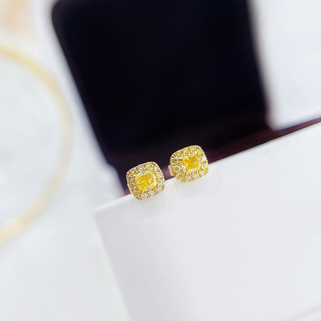 14k Gold 0.46 Ctw Natural Yellow Diamond & Yellow Diamond Earrings - 3