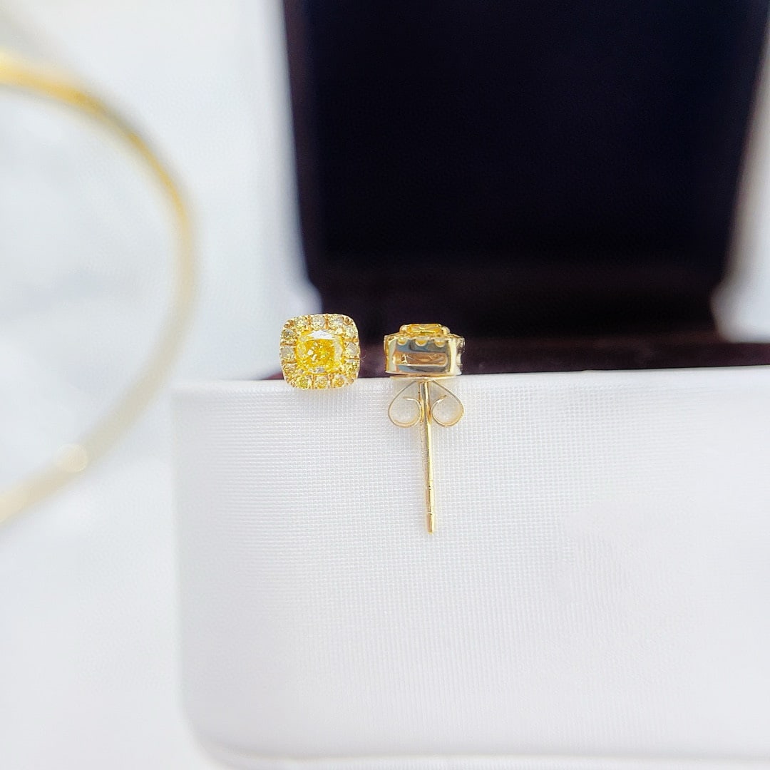 14k Gold 0.46 Ctw Natural Yellow Diamond & Yellow Diamond Earrings - 4