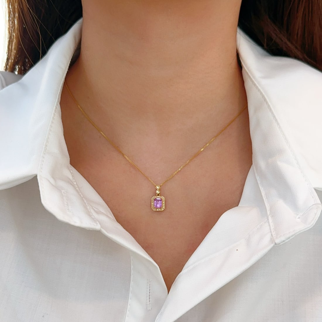 14k Gold 1.0 Ctw Natural Padparadscha Sapphire & Diamond Necklace - 3