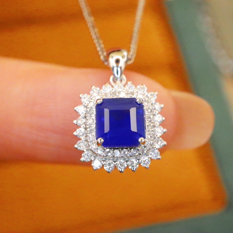 14k Gold 1.37 Ctw Natural Sapphire & Diamond Pendant( Without Chain ): Ref:230983190 // gold content:14k gold // main gemstone:sapphire // shape:octagonal // carat weight:1. 12ct // color:royal blue // treatment:natural // // adjacent gemstone 2 : diamond // number of