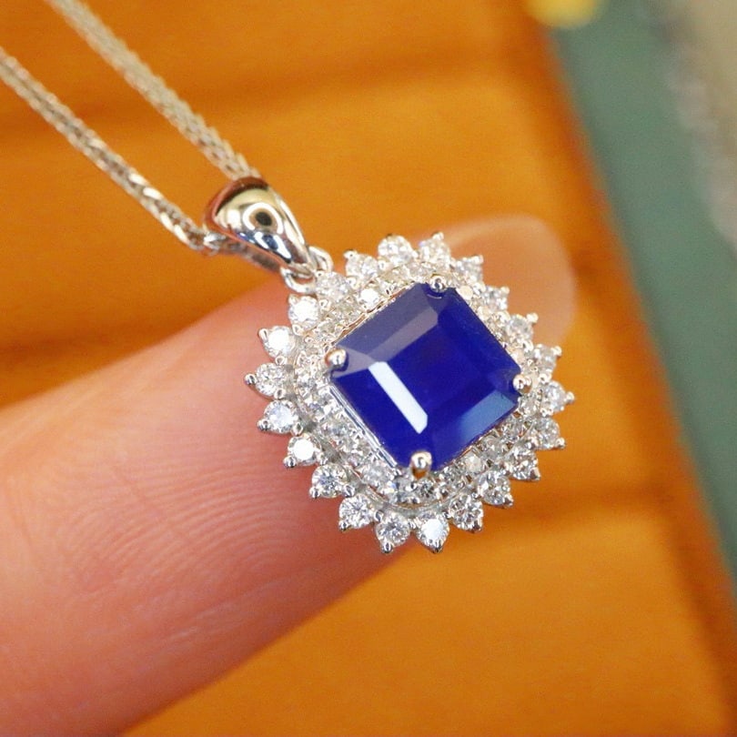 14k Gold 1.37 Ctw Natural Sapphire & Diamond Pendant( Without Chain ) - 2