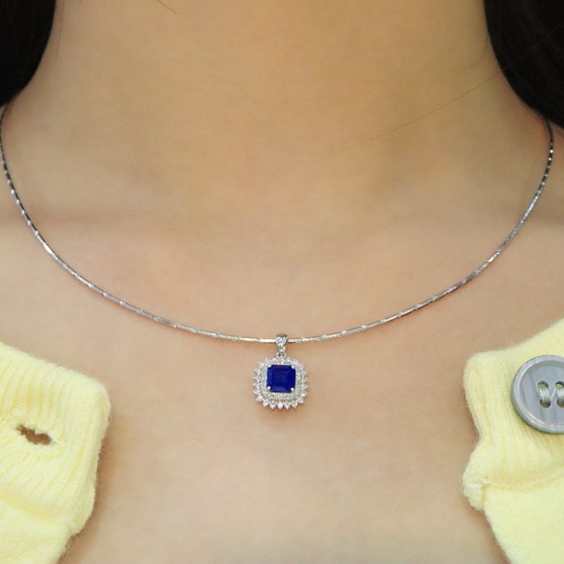 14k Gold 1.37 Ctw Natural Sapphire & Diamond Pendant( Without Chain ) - 4