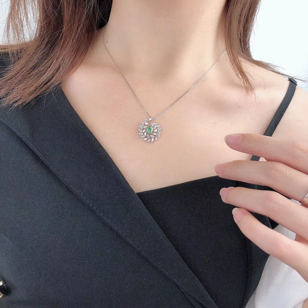 14k Gold 1.64 Ctw Natural Green Diamond & Diamond Pendant( Without Chain ) - 2