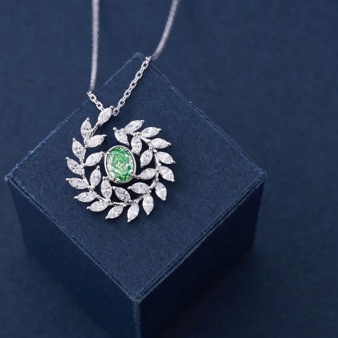 14k Gold 1.64 Ctw Natural Green Diamond & Diamond Pendant( Without Chain ) - 3