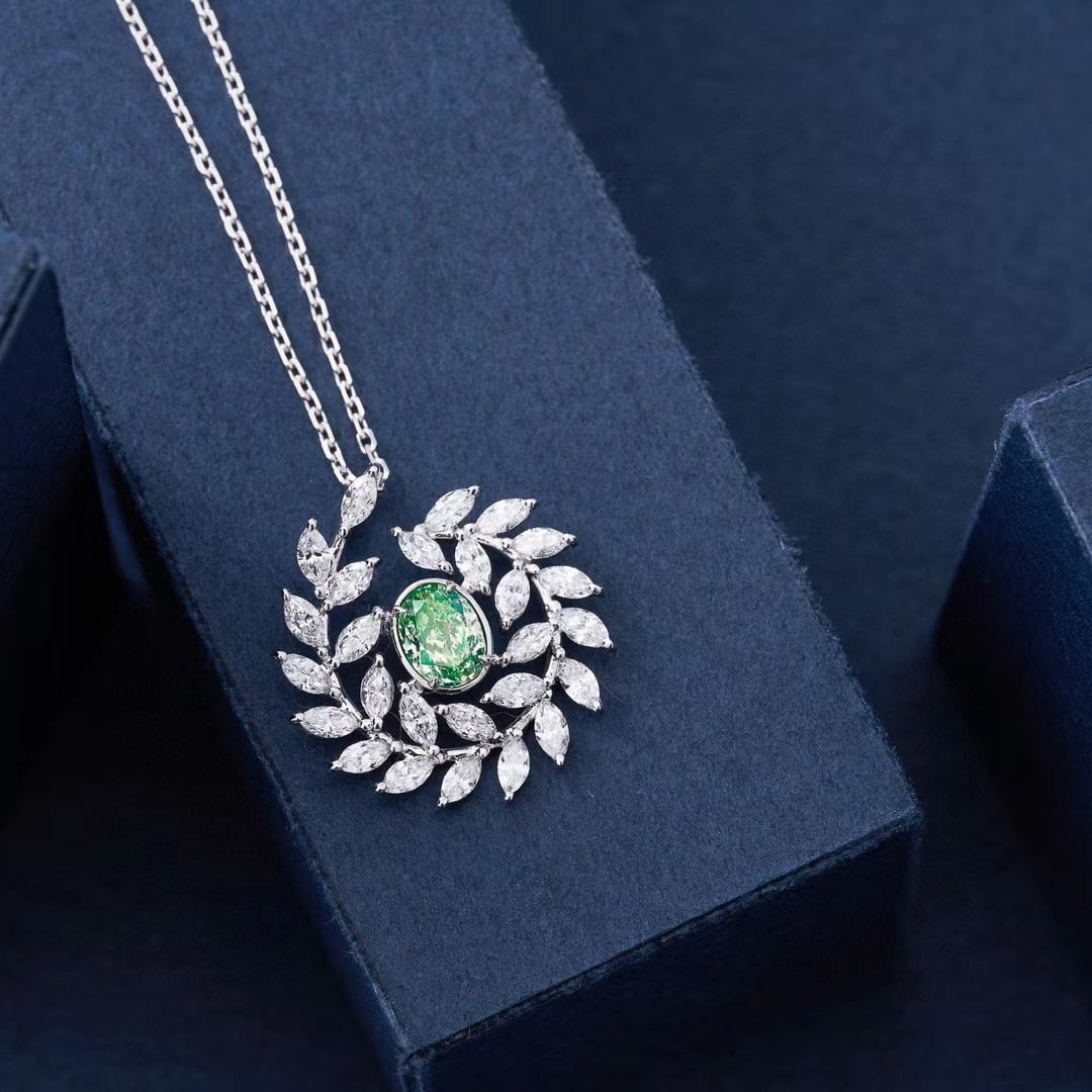 14k Gold 1.64 Ctw Natural Green Diamond & Diamond Pendant( Without Chain ) - 4
