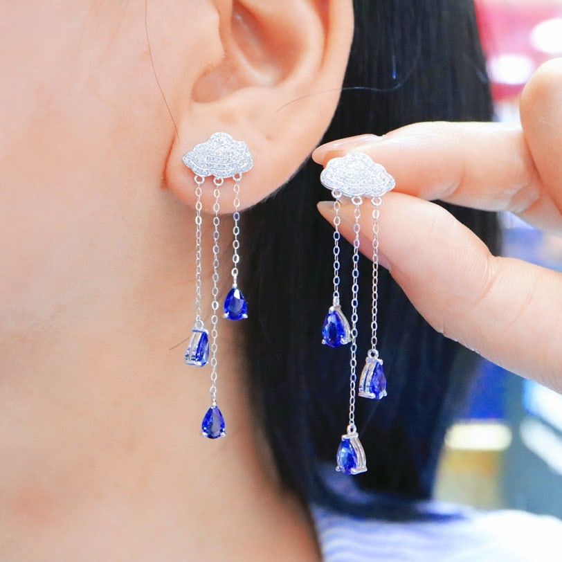 14k Gold 3.37 Ctw Natural Sapphire & Diamond Earrings - 4