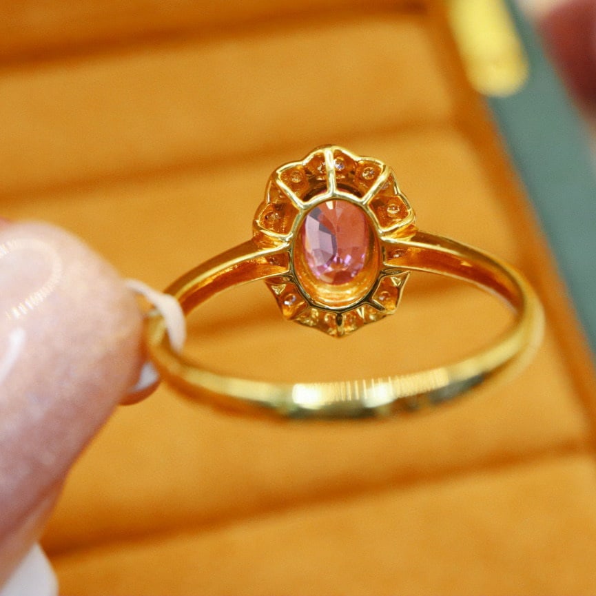 14k Gold 0.93 Ctw Natural Padparadscha Sapphire & Diamond Ring - 3