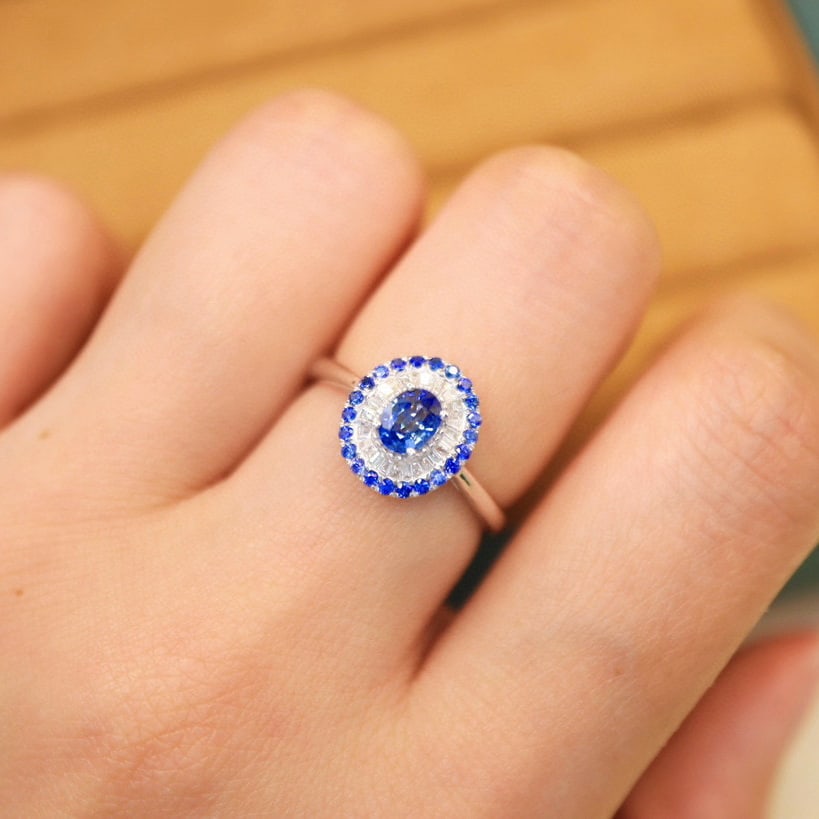 14k Gold 0.67 Ctw Natural Sapphire & Diamond Ring - 5