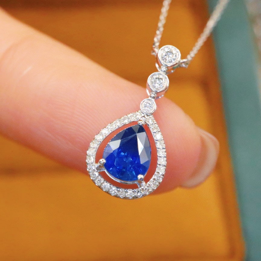 14k Gold 0.97 Ctw Natural Sapphire & Diamond Necklace - 2