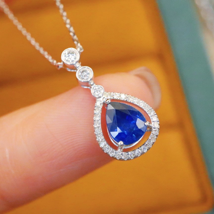 14k Gold 0.97 Ctw Natural Sapphire & Diamond Necklace - 3