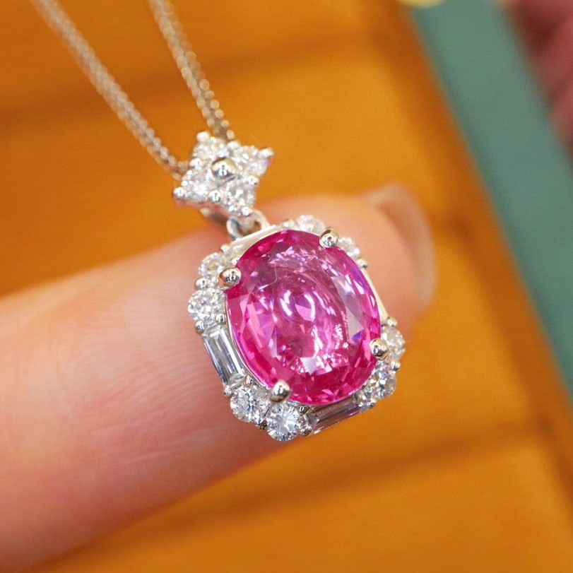 14k Gold 2.42 Ctw Natural Padparadscha Sapphire & Diamond Pendant( Without Chain ) - 2