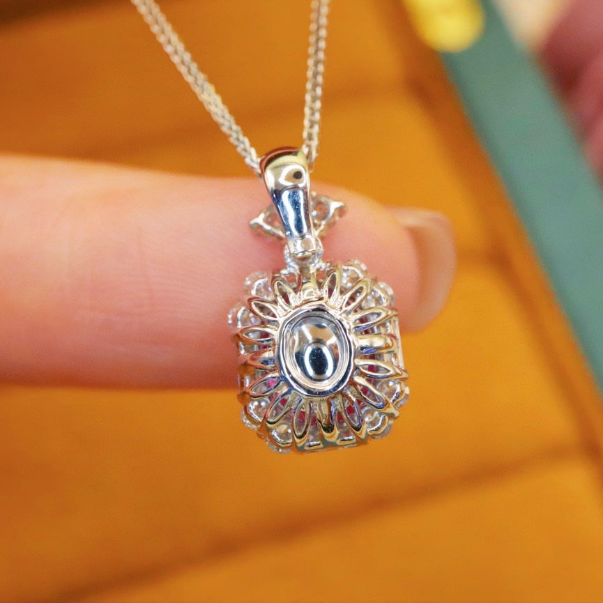 14k Gold 2.42 Ctw Natural Padparadscha Sapphire & Diamond Pendant( Without Chain ) - 3