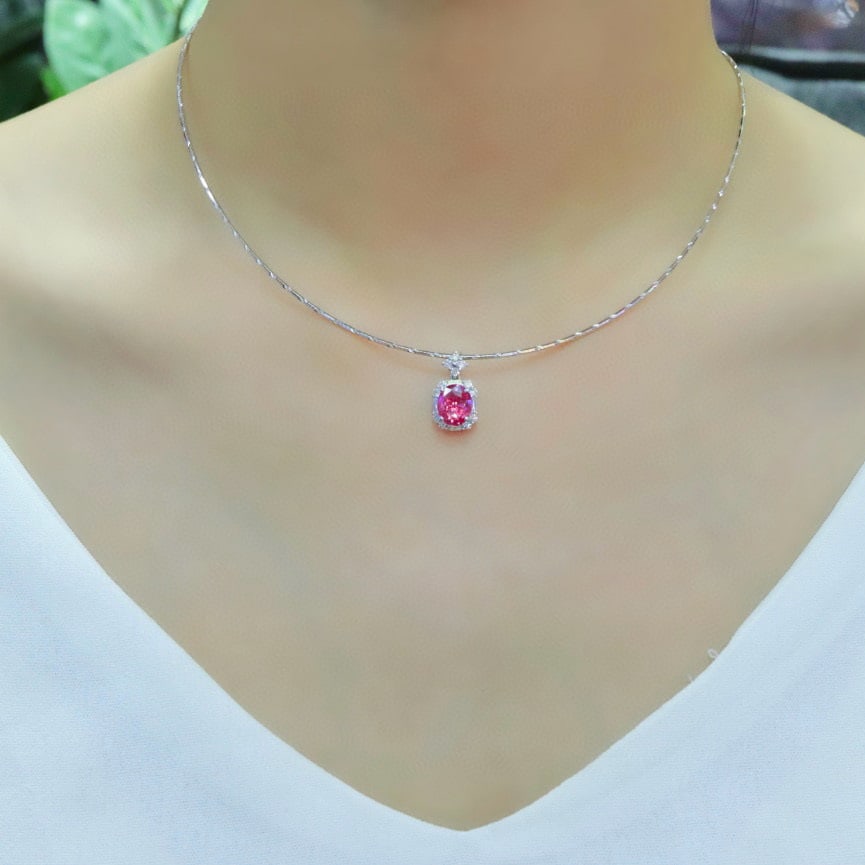 14k Gold 2.42 Ctw Natural Padparadscha Sapphire & Diamond Pendant( Without Chain ) - 4